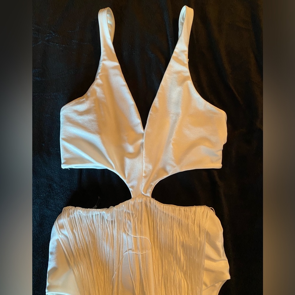 White bodysuit with fringe
